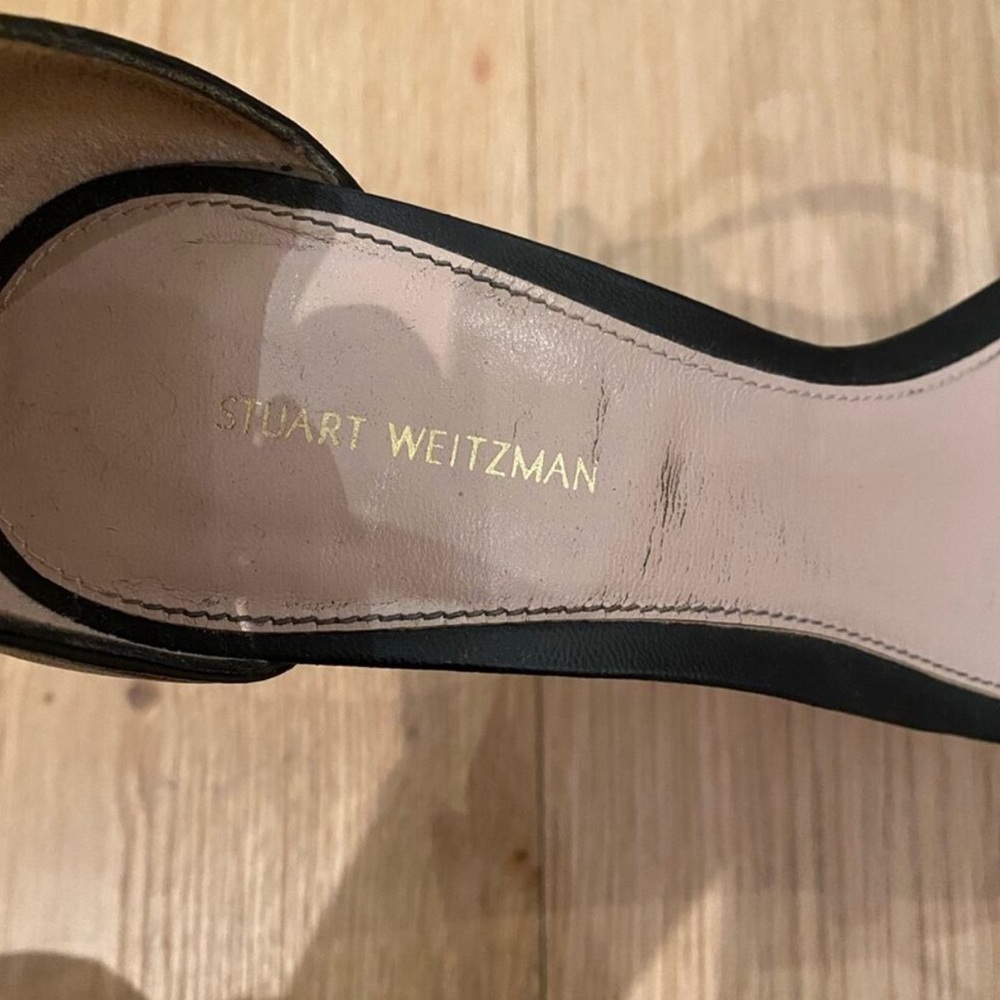 Stuart Weitzman Nudistsong Black Leather High Heel Ankle Strap Sandals,